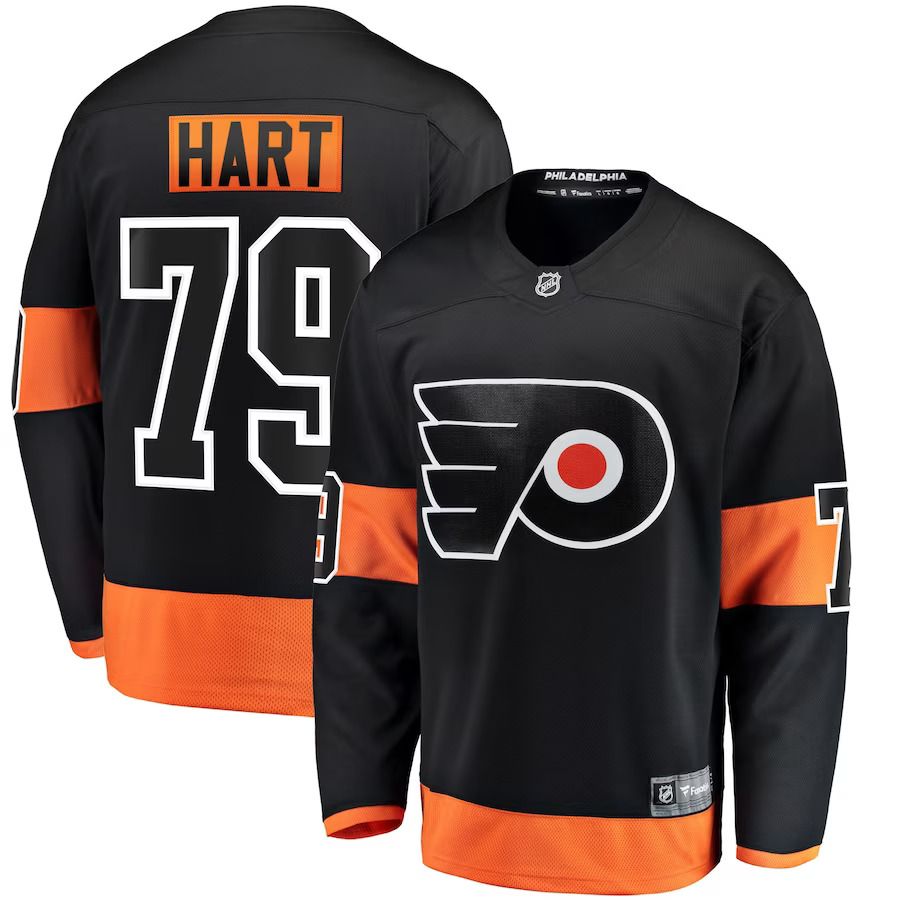 Men Philadelphia Flyers 79 Carter Hart Fanatics Branded Black Alternate Premier Breakaway Player NHL Jersey
